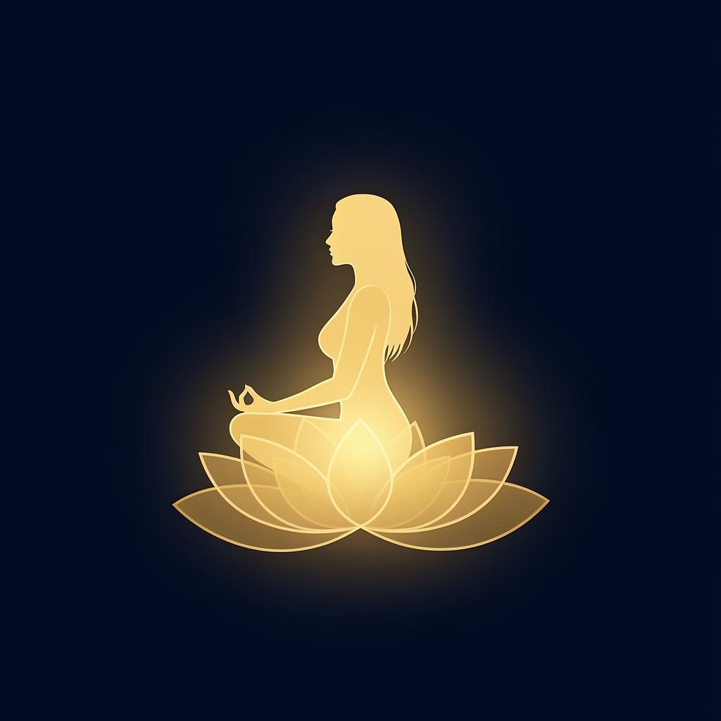 Woman meditating on a lotus flower with the seven chakras illuminated along the spine